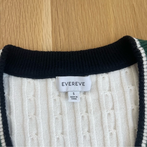 Evereve Penny White Green Cable Knit Scoop Neck Academia Preppy Sweater Small - Picture 4 of 8